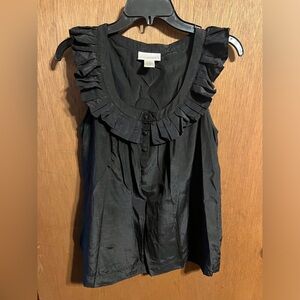 EUC Black Sleeveless Blouse w/ Ruffle around the Neckline KENAR Silk Blend M